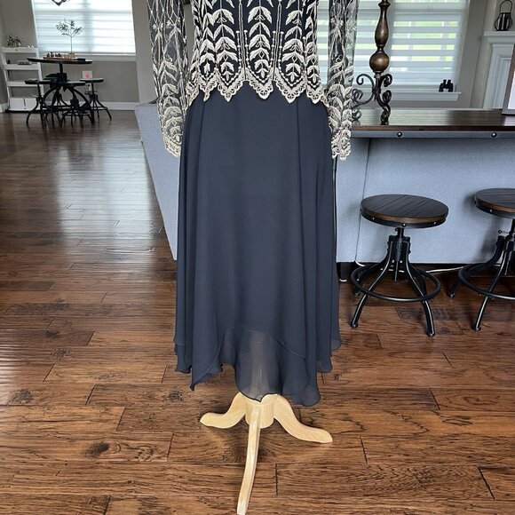 Vtg Cachet by Bari Protas Black Evening Gown Size 11/12 Gold Embroidered Sheer - Picture 3 of 16